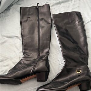 Vintage Ferragamo! New! Never worn! Elegant Black Leather Knee-High Boots